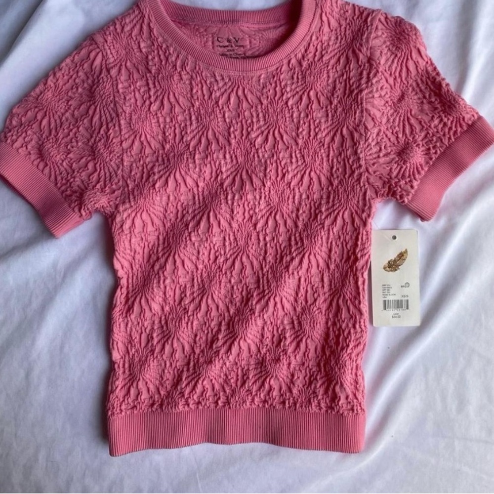 Pink Textured Short Sleeve Tee